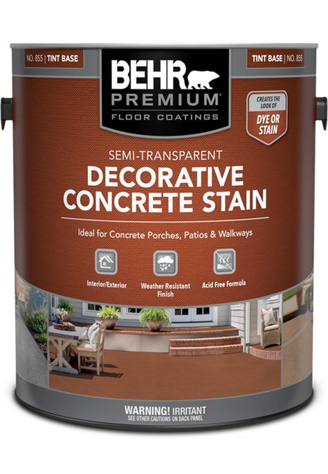 Semi-Transparent Decorative Concrete Stain | BEHR PREMIUM® | Behr Behr Semi Transparent Stain Colors, Behr Concrete Stain, Transparent Concrete, Garage Floor Finishes, Solid Stain Colors, Semi Transparent Stain, Concrete Garage, Concrete Stain, Basement Remodel Diy