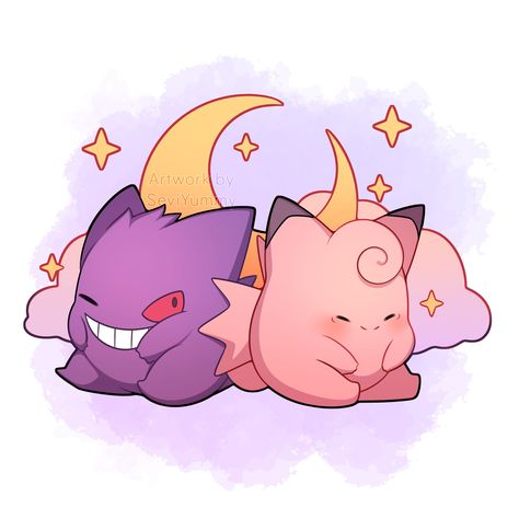 Gengar And Clefairy, Gengar And Clefable, Cute Gengar, Kartu Pokemon, Ghost Type Pokemon, Pokemon Couples, Gengar Pokemon, Ghost Type, Color Me Mine