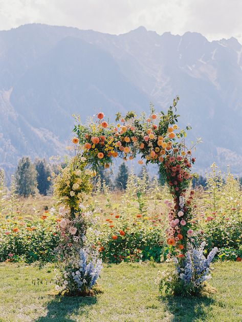 The Best of 2023: Wedding Arches in the Rocky Mountains - Rocky Mountain Bride North Carolina Mountain Wedding, Fall Mountain Wedding, Fall Ceremony, Getaway Wedding, Floral Arch Wedding, Wedding Arch Rustic, Romantic Wedding Ceremony, Indoor Wedding Ceremonies, Wedding Arches