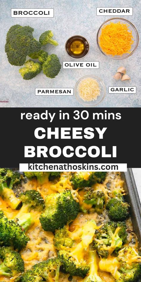 Broccoli and Cheese makes an irresistible combination and is a tasty way to eat your veggies! Elevate your oven roasted broccoli to the next level with this effortless, tasty and cheesy side dish that is ready in under 30 minutes. Baked Broccoli With Cheese, Best Baked Broccoli, Broccoli Cooked In Oven, Broccoli Foil Packets Ovens, Oven Broccoli And Cheese, Baked Cheese Broccoli, Broccoli Baked In Oven Cheese, Oven Roasted Brocolli Recipes, Cheesy Roasted Broccoli