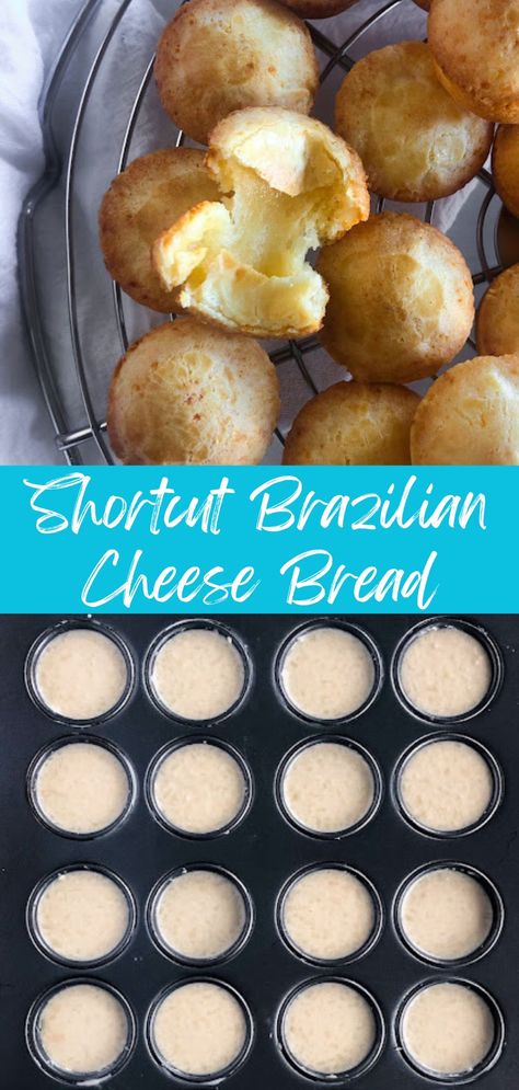 Easy Shortcut Brazilian Cheese Bread Brazilian Cheese Bread Blender, Easy Brazilian Cheese Bread, Brazillian Cheesy Bread, Brazilian Cheese Balls, Brazilian Cheese Puffs, Brazilian Cheese Bread Recipe, Brazilian Cheese Bread, Cheese Puffs, Cheesy Bread