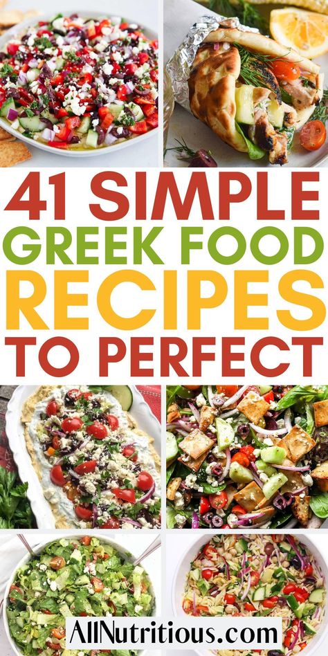 Want to spice up your meal plan? There are so many delicious and healthy foods in Greek cuisine. Take a culinary journey to Greece with these easy recipes - perfect for weeknight dinners that are bursting with flavor. Healthy Greek Recipes, Greek Recipes Easy, Greek Menu, Mediterranean Recipes Healthy, Greek Recipes Authentic, Greek Foods, Greek Dinners, Easy Mediterranean Diet Recipes, Traditional Dishes