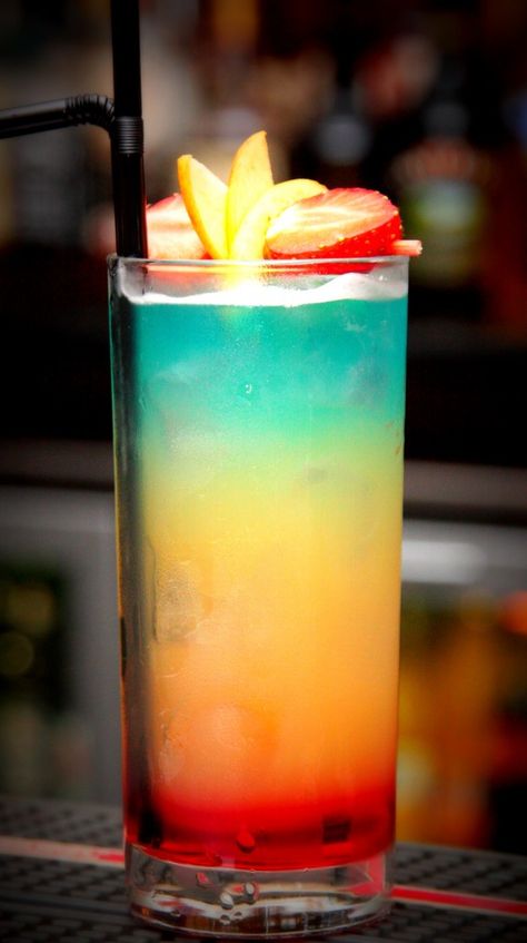 If this doesn't depict Hawaii, I don't know what does!   Paradise | Light rum, Malibu, blue curacao, pineapple juice and grenadine Blue Margarita Recipe, Paradise Cocktail, Malibu Rum, Light Rum, Vodka Drinks, Cocktail Ingredients, Blue Curacao, Secret Menu, Halloween Drinks