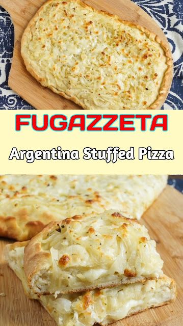 FUGAZZETA ARGENTINIAN STUFFED PIZZA - Argentina Foods - JAJACOMBO Argentinian Cuisine, Argentine Recipes, Stuffed Pizza, Argentina Food, Argentinian Food, South American Recipes, America Food, Latin Food, Open Water