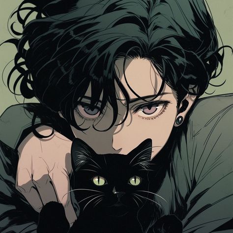 black hair anime guy with black kitten pfp Black Kitten Pfp, Kitten Pfp, Anime Guy, Black Kitten, Gothic Anime, Digital Art Anime, Art And Illustration, Anime Scenery Wallpaper, Art Icon