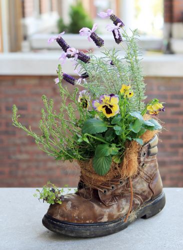 Boots With Flowers, Creative Planter, Upcycle Garden, Old Boots, Garden Containers, Creative Gardening, Unique Gardens, Container Flowers, Kew Gardens