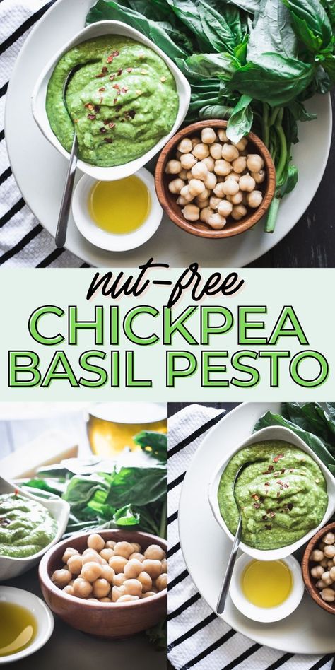 Pesto Recipe Without Cheese, Pesto Recipe No Nuts, Chickpea Pesto, Healthy Sauce, Vegan Pesto Recipe, Nut Free Pesto, Basil Pesto Recipe, Pesto Sauce Recipe, Pesto Hummus