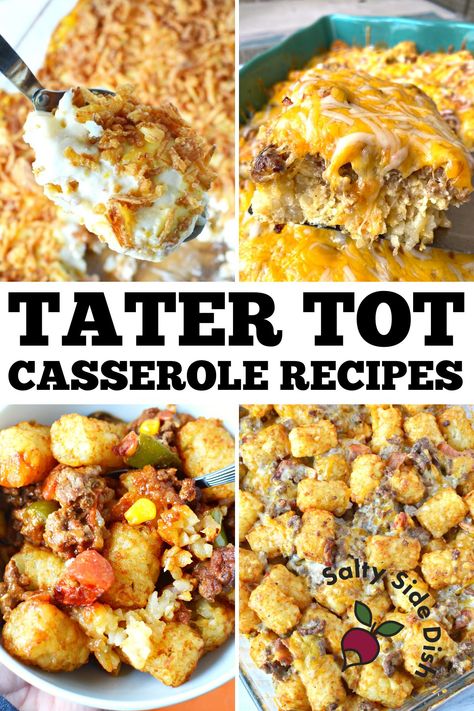 5 Tater Tot Casserole Recipes worth the Hype! - Dreaming of the perfect comfort food? Dive into these 5 epic tater tot casserole recipes that are totally worth the hype! 🥔✨ From breakfast delights to dinner stunners, let these golden, crispy wonders elevate your cooking game. #TaterTotMagic #CasseroleCravings #ComfortFoodGoals Tot Casserole Recipes, Sausage Hashbrown Breakfast Casserole, Easy Tater Tot Casserole, Salty Side Dish, Cheeseburger Tater Tot Casserole, Crockpot Chicken Enchiladas, Best Chicken Casserole, Chicken Tater Tot Casserole, Tater Tot Recipes