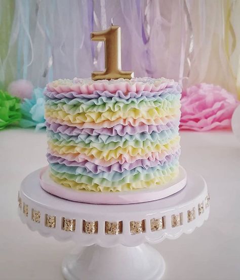 Cake Smash Unicorn Theme, Pastel Rainbow Birthday Party Cake, Pastel 1st Birthday Cake, Unicorn Smash Cake 1st Birthday, Baby Smash Cakes, Pastel 1st Birthday Girl, Pastel Rainbow 1st Birthday Party, 1 Year Baby Girl Birthday Cake, Pastel Rainbow Cake Smash