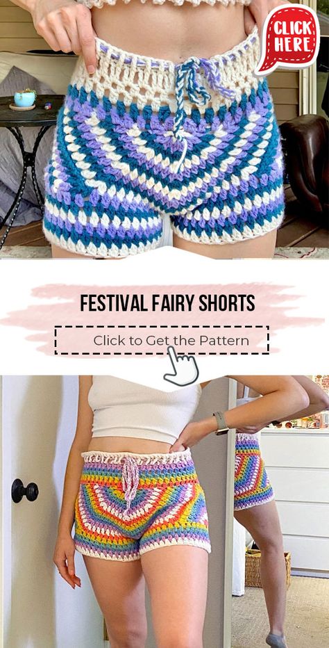 Pride Crochet Patterns Free, Crochet Pride Patterns, Crochet Shorts Pattern Free, Pride Crochet, Shorts Pattern Free, Crochet Patterns Free Women, Crochet Shorts Pattern, Festival Fairy, Crochet Skirt Pattern