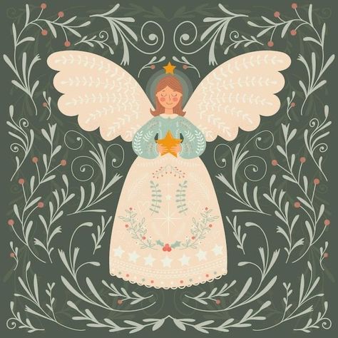 Angel Illustration, Faith Church, Arte Folk, Christmas Illustrations, Folk Art Flowers, Winter Illustration, Christmas Card Art, Cute Christmas Wallpaper, Folk Style