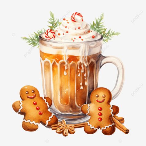 watercolor gingerbread and christmas drink with ornaments gingerbread and christmas drink merry ch Hot Chocolate Illustration, Christmas Cocoa, Hot Christmas, Cocoa Christmas, Food Clipart, Christmas Hot Chocolate, Watercolor Food, Hot Coco, Holiday Clipart