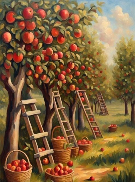 Apple Pictures, Wooden Ladders, Apple Picture, Orchard Tree, Wooden Farmhouse, Apple Trees, Rural Scenes, Wooden Ladder, Vintage Apple