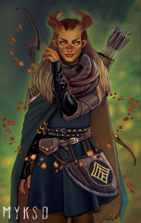 the Faithful by myks0 on DeviantArt Tiefling Ranger Female, Tiefling Ranger, Tiefling Aesthetic, Ranger Aesthetic, Moving To Another Country, Tiefling Female, Dnd Tiefling, Medium Armor, Npc Ideas