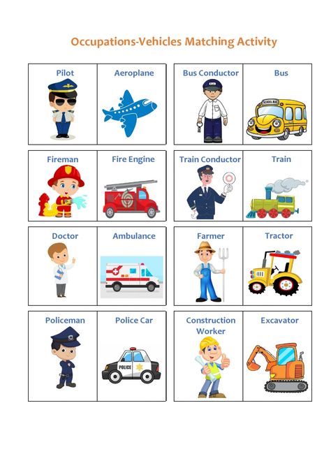 Transportation Worksheets About Land, Air, and Water for Preschoolers | TeachersMag.com Community Helpers Transportation, Different Occupations Preschool, Community Vehicles Preschool, Occupation Activity For Preschool, Occupation For Preschool, Occupation Worksheet For Preschool, Occupations Activities Preschool, Occupation Theme Preschool Activities, Occupation Activities For Kids