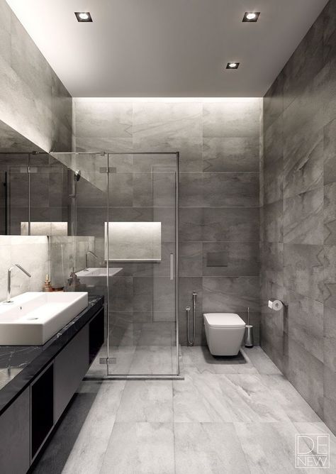 Which texture theme do you prefer: soft and cozy or sleek and glossy? It's hard to choose between two styles that work so well – and the choice becomes even m Design Interior Baie, Grey Bathrooms Designs, Minimalist Dekor, Bilik Air, Decor Baie, Toilet Design, Small Bathroom Design, Bathroom Layout, Grey Bathrooms