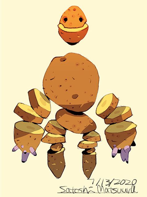 Essen, Potato Character Design, Potato Illustrations, Food Character Design, Potato Character, Satoshi Matsuura, Potato Drawing, Potato Art, Food Character