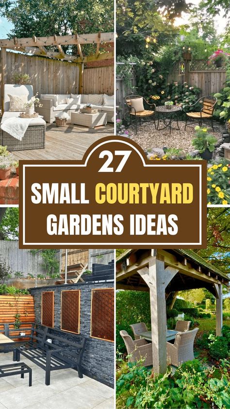 Corner Garden Trellis Ideas, Cute Courtyard Ideas, Outdoor Patio Ideas Small Spaces Corner, Front Yard Garden Seating Area, Small Corner Backyard Ideas, Small Garden Ideas Low Maintenance Outdoor Spaces, Private Courtyard Garden, Backyard Courtyard Ideas Patio Design, Garden Design Courtyard