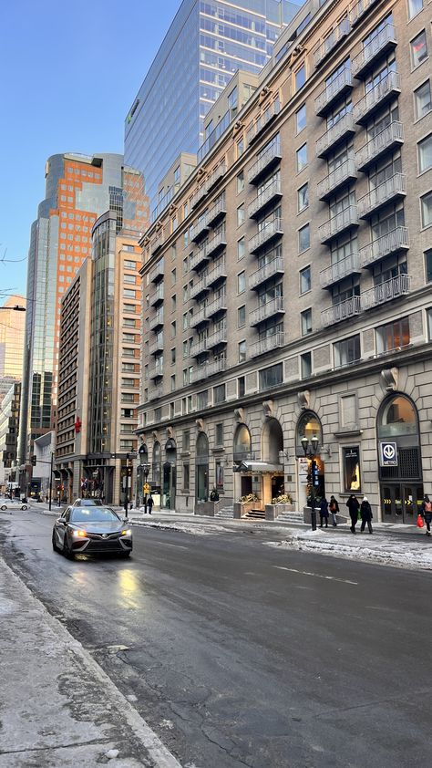 NY montreal canada street buildings cars winter snow Living In Canada Life, Canada Montreal Quebec City, Canada Aesthetic Winter, Canada Streets, Montreal Canada Winter, Calgary Aesthetic, Montreal Canada Aesthetic, Quebec Aesthetic, Montreal Aesthetic