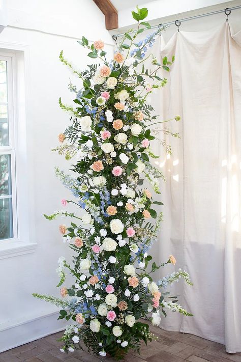 DIY Floral Pillars for Your Ceremony: Tutorial from Bloom Culture Flowers Altar Floor Flowers, Diy Flower Columns, Flowers On Columns Wedding, Wedding Pillar Decorations Columns Floral Arrangements, Diy Faux Flower Arch, Freestanding Floral Arch, Flower Poles Wedding, Flower Columns Wedding Ceremony, Ceremony Flowers Altar Outdoor