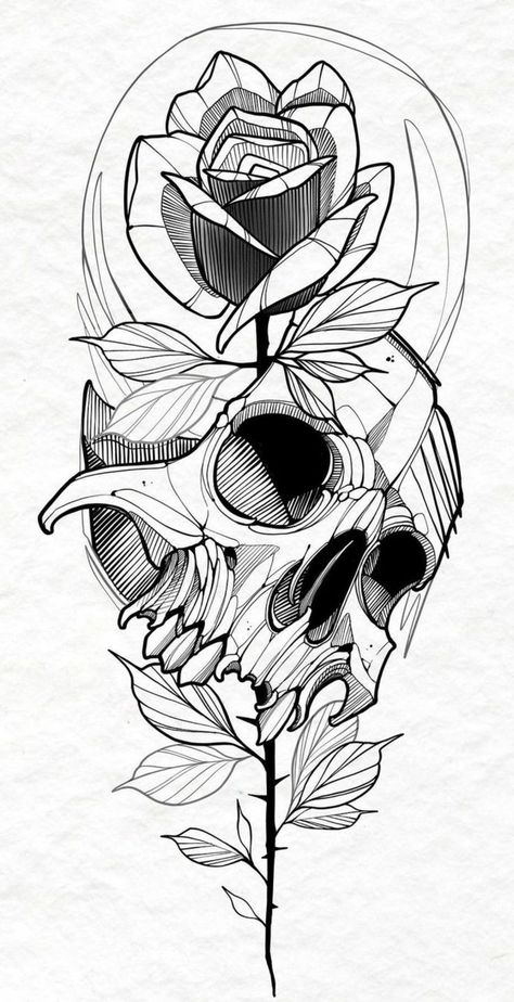 Tattoo Outline Drawing, Skull Art Drawing, Muster Tattoos, Drawing Stencils, Geniale Tattoos, Tattoo Stencil Outline, Tattoo Style Drawings, Tattoo Design Book, Skull Tattoo Design