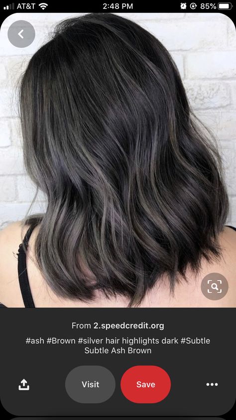 Brown Silver Hair, Highlights Silver, Silver Hair Highlights, Balayage Hair Ash, Black Hair Balayage, Ash Brown Hair, Ash Hair Color, Dark Hair With Highlights, Brown Hair Balayage