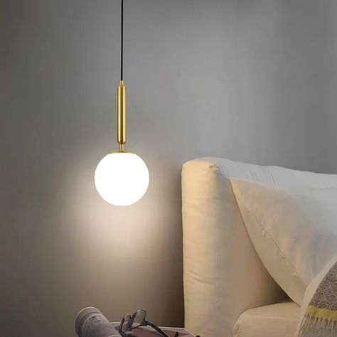 Decorica Modern LED Globe White and Gold Single Pendant Light Modern Arc Floor Lamp, Bedroom Pendant, Pendant Lighting Bedroom, Floor Lamp With Shelves, Island Pendant Lights, Globe Pendant Light, Single Pendant Lighting, Bedside Lighting, Arc Floor Lamps