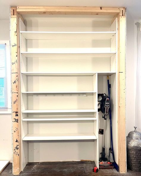 Pantry Out Of Cabinets, Accordion Pantry Doors, Diy Pantry Small Space, Built In Pantry Closet, Built In Pantry Cabinet Wall Storage, Diy Cabinet Pantry, Pantry And Broom Closet Combo, How To Make A Pantry In Small Kitchen, How To Build A Pantry Cabinet