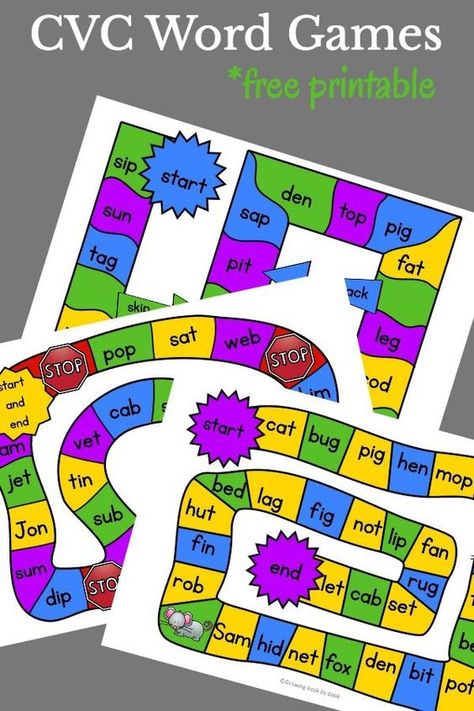 Learning to sound out words can be fun with these CVC word games. Free phonics printables just waiting to printed and played with your kindergartener or first grader. Free Phonics Printables, Games Kindergarten, Cvc Word Games, Phonics Printables, Cvc Activities, Cvc Word Activities, Sounding Out Words, Phonics Free, Kindergarten Letters