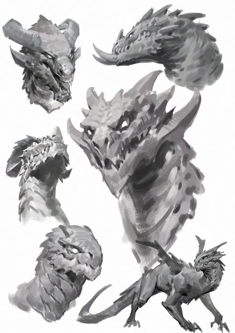 https://www.artstation.com/artwork/YaQrDY Dragon Art Concept, Dragon Ideas Art, Dragon Concept Design, How To Draw Dragon, Dragon Reference Drawing, Dragon Art Sketch, Dragon Design Concept, Dragon Drawing Reference, Cool Dragon Drawings