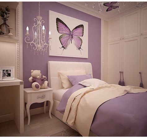 Girls room Purple And Gold Bedroom, Sisters Bedroom Ideas, White Girls Bedroom, Purple Girls Bedroom, Sister Bedroom, Lavender Bedroom, Purple Girls Room, Small Single Bed, Kids Rooms Inspo