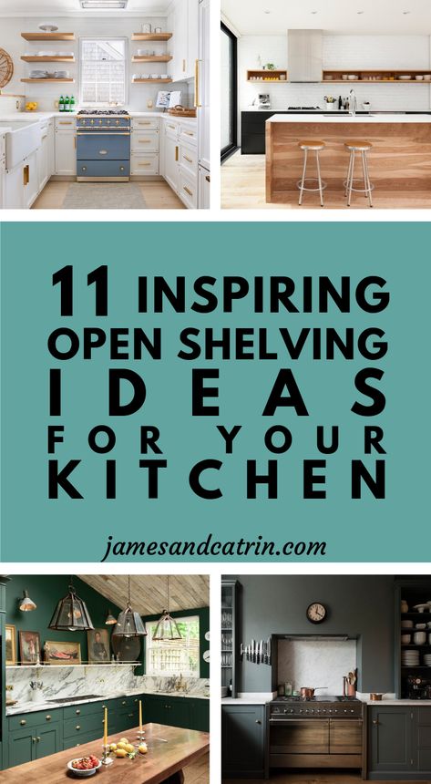 Open shelving in kitchens is an often under-used styling idea to bring depth, interest and colour to your kitchen decor. It is easy to add open shelving to your kitchen or you can integrate it into your initial kitchen design. This post is packed with great tips, ideas and examples to help you make the most of open shelves in your kitchen. #openshelving #kitchendecor #shelfie #kitchenideas Small Kitchen Ideas Open Shelves, Small U Shaped Kitchen Open Shelving, Open Kitchen Cupboards Display, Cabinet And Shelves Kitchen, Modern Kitchen Shelves Design, Shelves On Top Of Kitchen Cabinets, Open Shelves Under Kitchen Cabinets, Kitchen Shelving Ideas Storage, Upper Kitchen Shelves Ideas