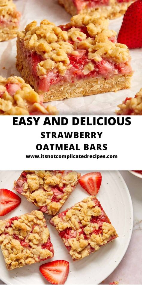 These delicious Strawberry Oatmeal Bars are certain to become your favourite new recipe. With a crisp, slightly chewy base, a sweet, fresh strawberry centre and a crispy crumble topping, they are a guaranteed crowd-pleaser. If you love a good, sweet treat that is quickly and easily made, this recipe is for you. The most difficult part is waiting for them to cool down once they’re baked! Gluten Free Strawberry Oatmeal Bars, Pie, Fruit Based Breakfast, Oatmeal Fruit Bars, Homemade Fruit Bars, Healthy Strawberry Breakfast, Strawberry Recipes Healthy, Strawberry Breakfast Bars, Strawberry Granola Bars