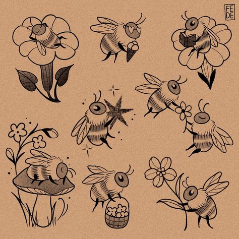 🐝AVAILABLE FLASH DESIGNS 🐝 more bees! ✨My bookings are open for June-July-August ⭐️ hit me up by email for any info or for booking an appointment ⭐️ @truelovetattoocollective ⭐️ #amsterdam #amsterdamtattoo #bee #beetattoo #cutetattoo #flowertattoo Bee And Flower Matching Tattoo, Honeybee Drawing Cute, Pretty Bee Tattoo, Bees Tattoo Design, Bee Themed Tattoo, Bee Flash Tattoo, Boo Bees Tattoo, Cartoon Bee Tattoo, Flower And Bee Tattoo