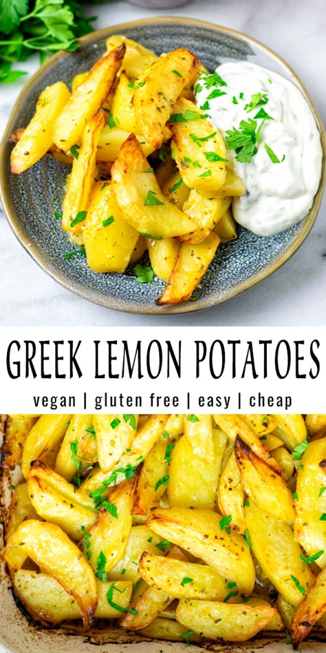 Resep Vegan, Greek Lemon Potatoes, Greek Potatoes, Lemon Potatoes, Tasty Vegetarian Recipes, Indian Curry, Pantry Staples, Vegan Dinner Recipes, Tempura