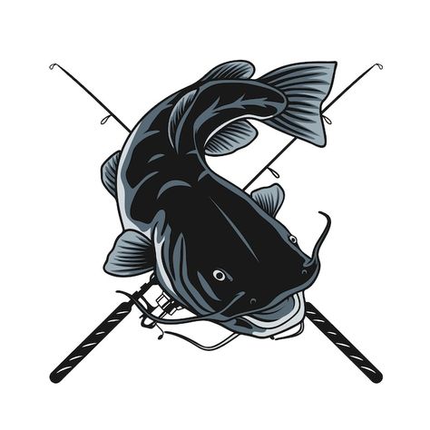 Catfish fishing design | Premium Vector #Freepik #vector #bass-fishing #fishing #fishing-background #fishing-fisherman Fishing Svg Free, Catfish Art, Fishing Background, Bow Hunting Tattoos, Catfish Tattoo, Fishing Catfish, Nick Jackson, Fishing Poster, Wallpaper Spongebob