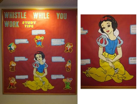 Study Tips - Snow White Theme Snow White Bulletin Board, Snow White Door Decoration, Disney Classroom Theme Day, Disney Theme School Hallway, Disney Themed Elementary Classroom, Disney Stateroom Door Decorations, Goals Bulletin Board, Disney Bulletin Boards, Class Door Decorations