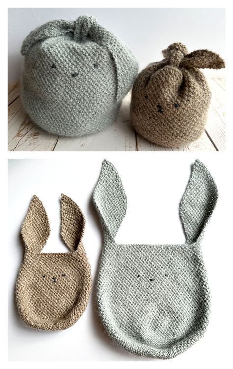 Bonny Bunny Bags Knitting Pattern Simple Things To Knit, Bunny Bag Crochet, Animal Bag Crochet, Fun Knitting Patterns, Knit Bag Pattern Free, Knit Baby Toys, Crochet Animal Bag, Simple Knitting Projects, Knit Bag Pattern