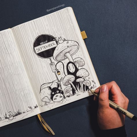 September Bullet Journal, Kunstjournal Inspiration, Bullet Journal Cover Page, Doodle Art Drawing, Studio Ghibli Art, Bullet Journal Themes, 캐릭터 드로잉, Bullet Journal Art, Journal Themes