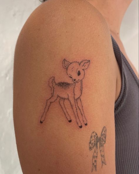 Baby Deer Tattoo, 2023 Goodbye, Bambi Tattoo, Fawn Tattoo, Cottagecore Tattoo, Saint Tattoo, Doe Tattoo, Tattoo Artists Near Me, Artsy Tattoos