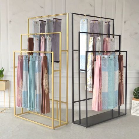 Custom Cloth Shop Floor Hanging Fabric Display Racks / Scarf Display Stand / Curtain Display Rack - Buy Curtain Display Rack,Scarf Display Stand,Custom Cloth Shop Floor Hanging Fabric Display Racks Product on Alibaba.com Musholla Design, Fabric Shop Display, Scarves Store, Hijab Store, Scarf Display, Clothing Rack Display, Design Studio Workspace, Clothes Shelves, Clothing Store Displays