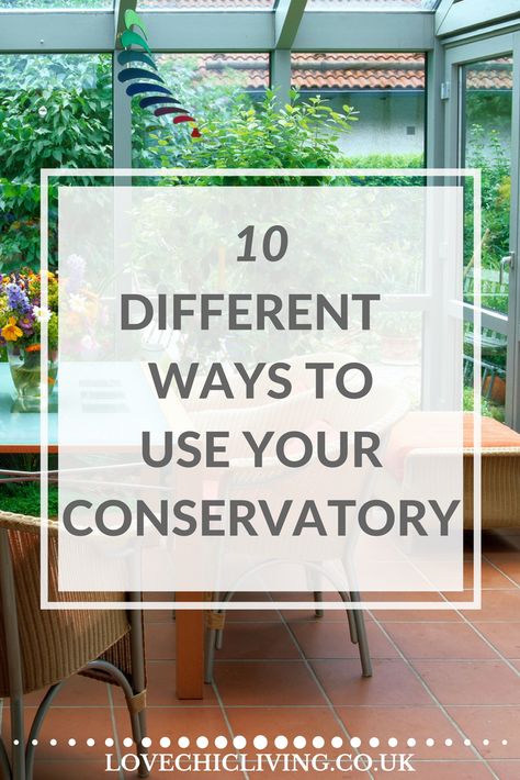 Got a conservatory and not sure how to use it properly. Here is a great list of 10 different ways to put your conservatory to really good use, from a dining room, to playroom to den and so much more. Which one could work in your home? Conservatory Room Ideas, Conservatory Reading Room, Conservatory Sofa Ideas, Conservatory Decorating Ideas, Conservatory Interior Design, Modern Conservatory Decor, Conservatory Playroom Ideas, Small Conservatory Ideas Interior Design, Cosy Conservatory Ideas