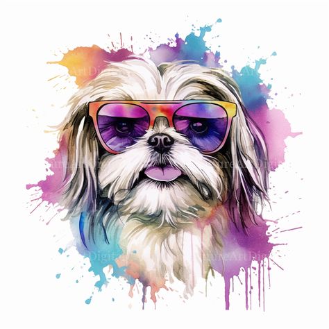 Dog Watercolor Painting, Perro Shih Tzu, Animals Tattoo, Dog Watercolor, Mickey Mouse Art, Havanese Dogs, Bearded Collie, Dog Rooms, Animal Room