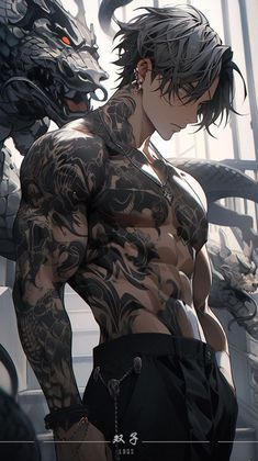 Chest Dragon Tattoo For Men, Hair References, Trening Sztuk Walki, Pelo Anime, Anime Show, Dragon City, Spiritual Artwork, Cool Anime Backgrounds, Dark Anime Guys