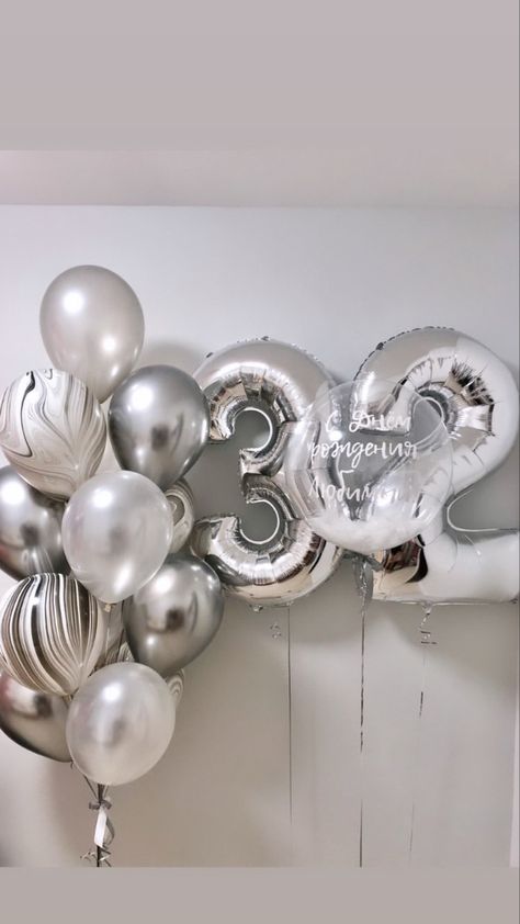 Silver Party Decorations, Silver Balloons, 30th Birthday Decorations, Bday Party Theme, Silver Balloon, Silver Party, 17th Birthday, Celebration Quotes, Balloon Design