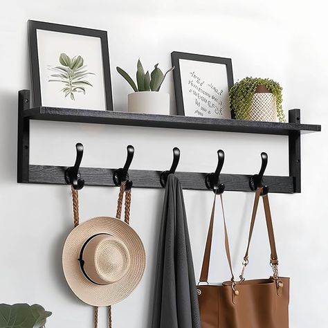 Wood Wall Hooks, Coat Rack Wall Mount, Storage Entryway, Wall Shelf With Hooks, Entryway Hooks, Wooden Coat Hangers, Entryway Shelf, Coat Rack Shelf, Modern Entryway