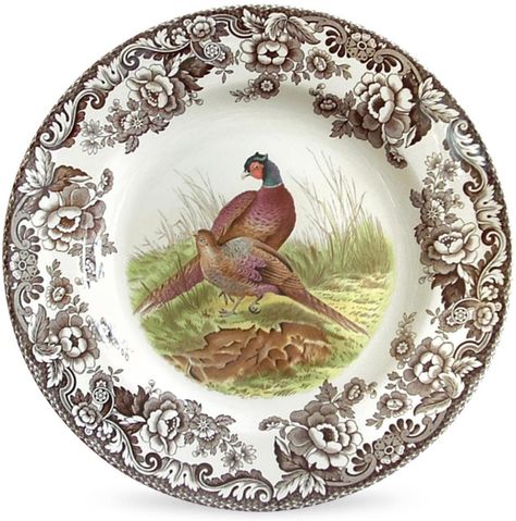 Spode Woodland, Hunting Cabin, British Flowers, Johnson Bros, China Patterns, Tableware Accessories, Salad Plate, Floral Border, Pheasant