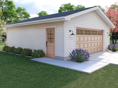 Detached Farmhouse Garage, White Detached Garage, 2 Car Detached Garage Ideas, Simple Detached Garage, Detached Garage Designs, Single Garage Door, 2 Car Garage Plans, Garage Plans Detached, Garage Designs