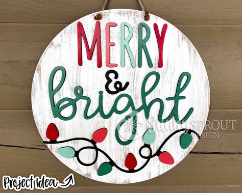 Merry & Bright String Lights, DIGITAL Download, Winter Round Door Hanger Svg, Christmas Sign, Cricut, Silhouette, Glowforge Laser Cut File - Etsy Round Christmas Signs Diy, Circular Christmas Sign, Round Door Hangers Christmas, Holiday Door Hangers Diy, Round Merry Christmas Sign, Holiday Wood Rounds, Merry And Bright Door Hanger, Round Board Signs, Christmas Circle Wood Signs