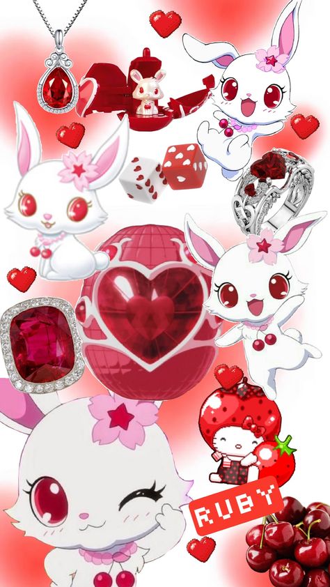 Jewelpet Ruby Wallpaper #jewelpet #cute #cuteaestethic #wallpaper #red #white Jewelpet Wallpaper, Jewelpet Ruby, Wallpaper Ruby, Ruby Wallpaper, Jewelpet Tinkle, Jewel Pets, Black Leo, Ruby Jewel, Wallpaper Red